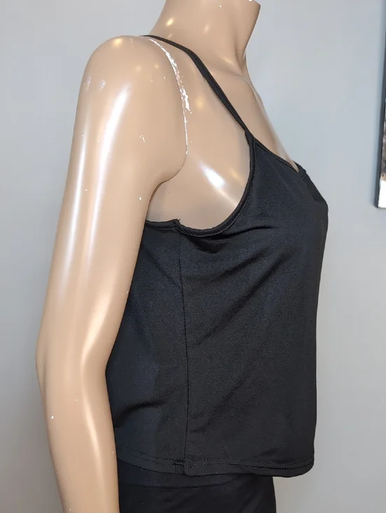 3/$20 Solid Black Cami Tank Top Stetchy Semi Cropped Basic Womens Size Large - Picture 5 of 7